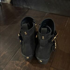 Sam Edelman Black Ankle Booties with Gold Buckles